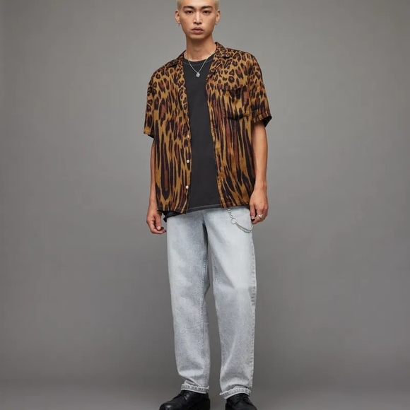 AllSaints Brown Leopard Print Casual Button Down Shirt - Picture 2 of 3